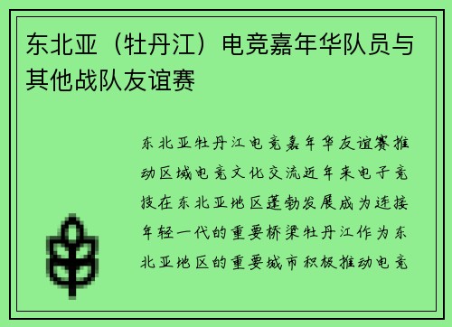 东北亚（牡丹江）电竞嘉年华队员与其他战队友谊赛