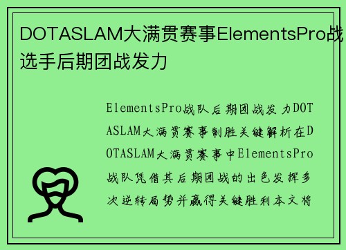 DOTASLAM大满贯赛事ElementsPro战队选手后期团战发力